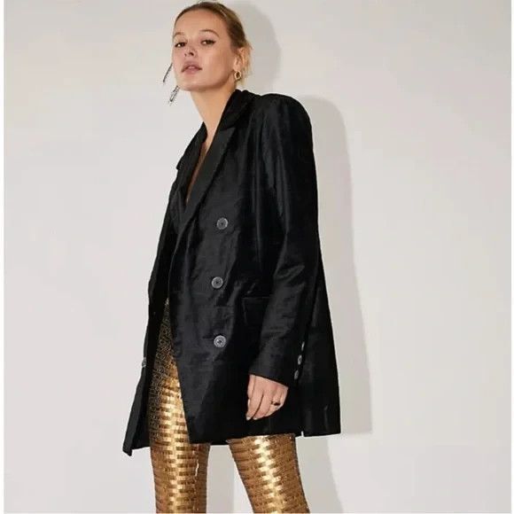 New Free People Velvet Cosmo Blazer Jacket In Black Size Large - Picture 1 of 7